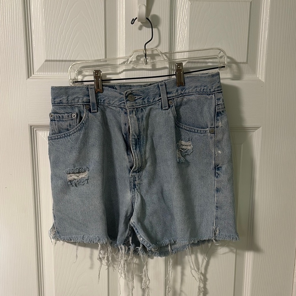 Levi's Blue High-Waisted Jean Shorts Distressed Style